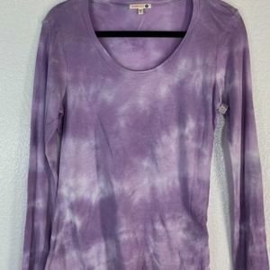NWOT Sundry Womens Size 0 Long Sleeve T-shirt Lilac Purple Scoop Neck Tie Dye